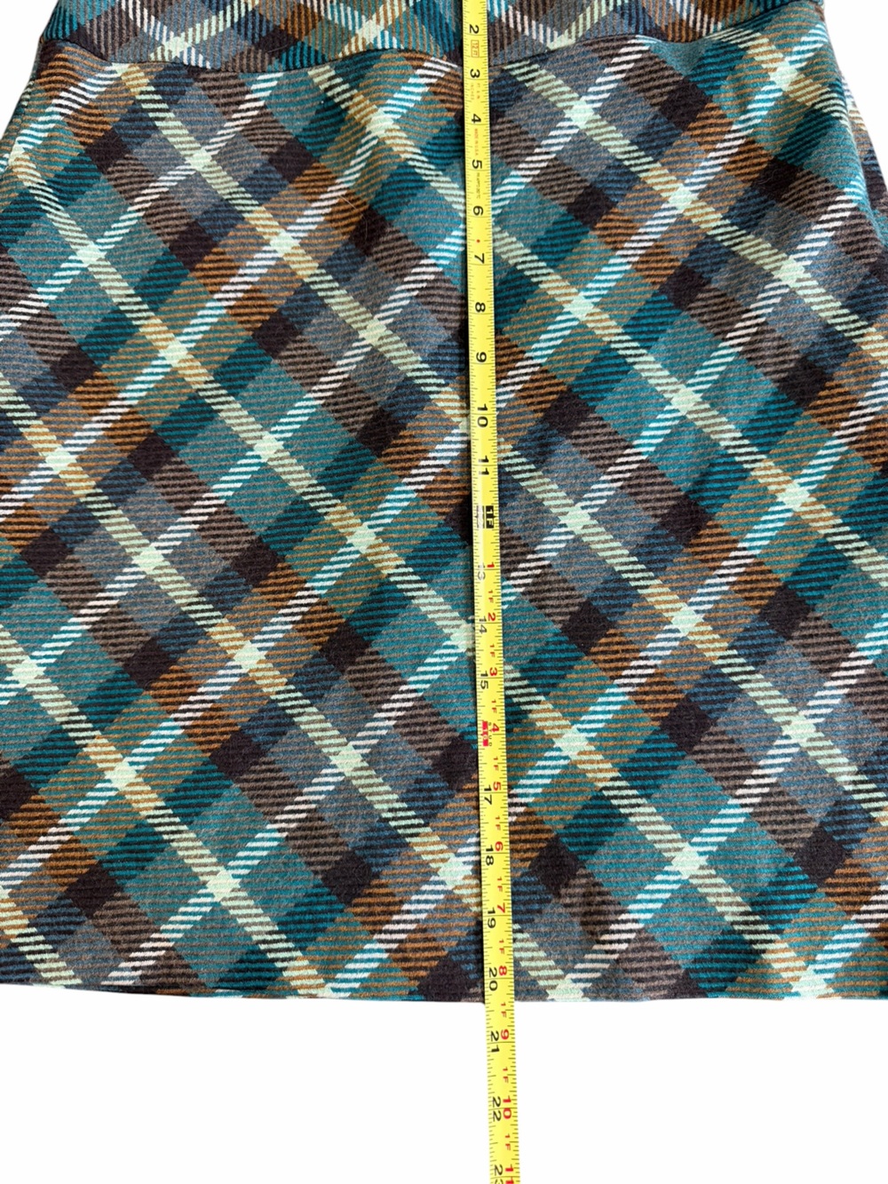 Talbots Size 4 Teal Brown Plaid Wool Blend Lined Skirt - Picture 3 of 7